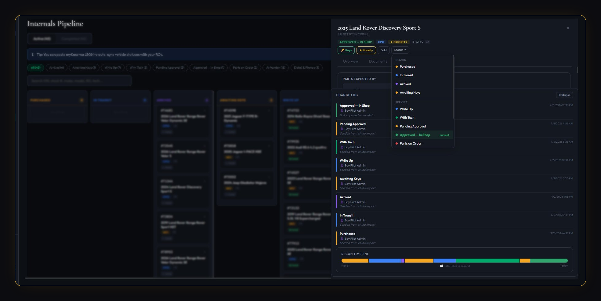BayPilot vehicle detail panel