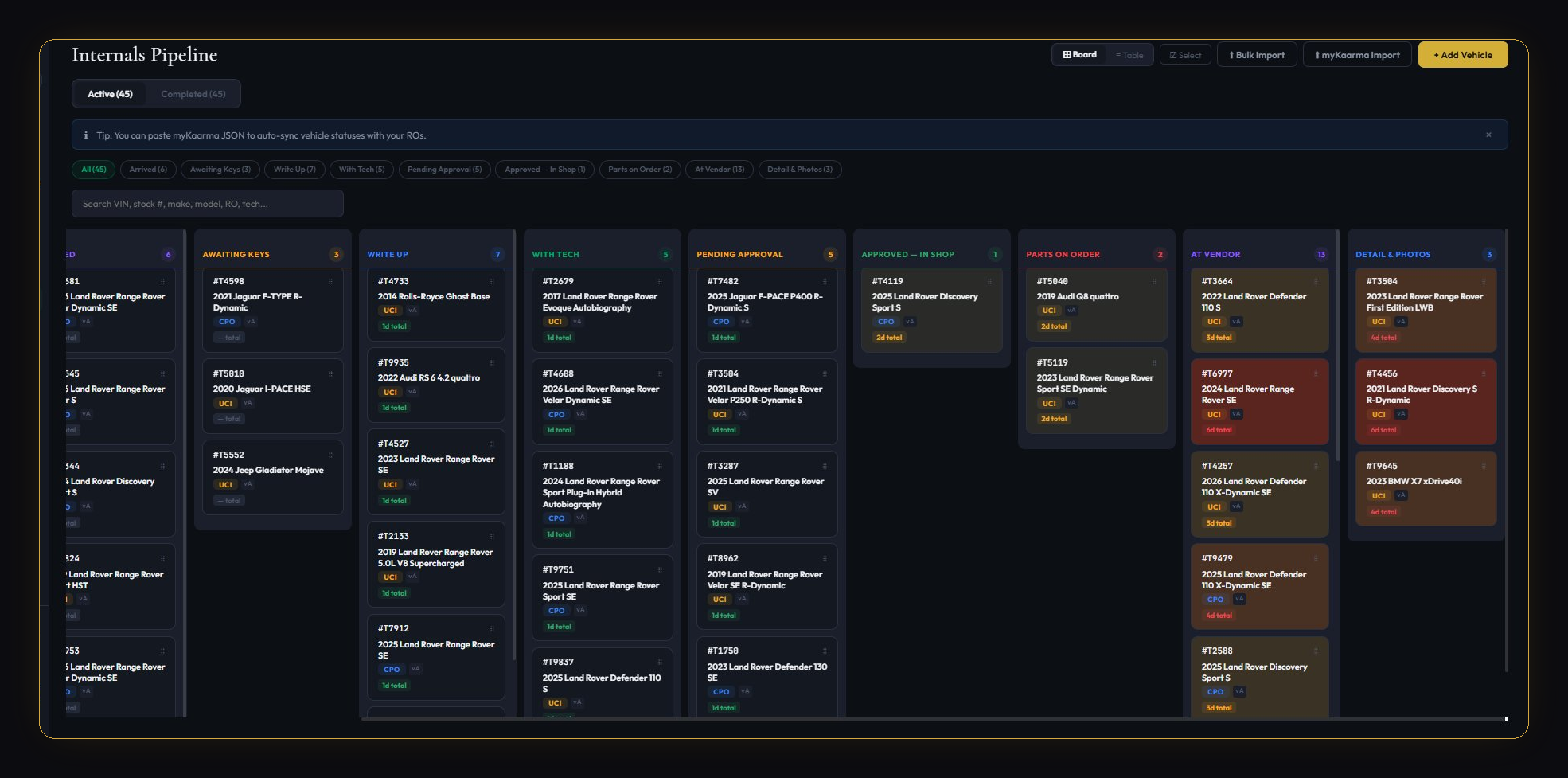 BayPilot pipeline kanban board
